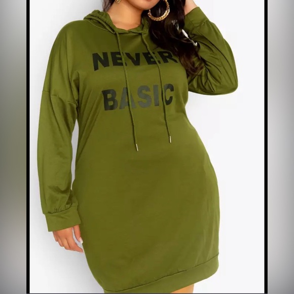 Green Hoodie Dress with 'Never Basic' Print - Picture 3 of 6